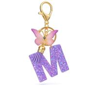 DONWOIE Letter M Keyring - Initial Keychain Bag Charms for Women with Butterfly and Tassel Pendants, Butterfly Key Rings Gifts for Girls Friends