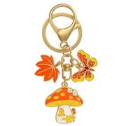 DONWOIE Mushroom Keyring -House Keychian Bag Charms for Women with Maple Leaf, Butterfly & Enamel Detail, Cute Key Rings Gifts for Nature Lovers & Dreamers