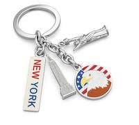 DONWOIE New York City Keyring, American Flag Keychain Bag Charms for Women | Cool Key Rings with Empire State Building, Statue of Liberty Torch and USA Flag Details Gifts for Boys Girls