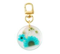 DONWOIE Pressed Flower Keyring -Floral Keychain,Blue Florals and White Mini Blooms Encased in a Round Pendant,Cute Keyrings Gift for Women Men Floral Lovers