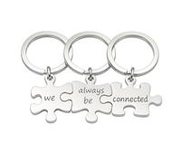 DONWOIE Puzzle Piece Keychains for 3 - "We Will Always Be Connected Friendship Keyrings Set, Stainless Steel Best Friends Gifts, Cool Key Chains for Sisters Brothers Trio