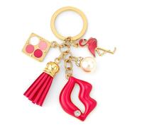 DONWOIE Red Lipstick Lips Keyring Chic Makeup Keychain Bag Charms for Women with Blush Palette, Red Tassel,Cute Key Rings Gifts for Makeup Lovers & Fashionistas