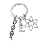 DONWOIE Science Teacher Scientist Keyring - Life Science Keychain Bag Charms for Women with Double Helix, Microscope & Atom Model, Cool Key Rings Gifts for Science Lovers