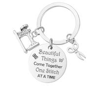 DONWOIE Sewing Keyring - Handcraft-Inspired Keychain Bag Charms with Engraved 'Beautiful Things Come Together One Stitch at a Time' Metal Tag,Thoughtful Gift for Sewers and Craft Lovers