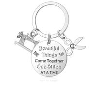 DONWOIE Sewing Keyring - Sewing Keychain with Scissors Charm and Inspirational Quote, Cool Key Rings Gifts for Sewings Lovers & Seamstress