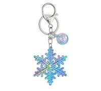 DONWOIE Snowflake Keyring - Christmas Keychain Bag Charms for Women with Rainbow Shimmer & Sphere Bead Decoration, Cool Key Rings Gifts for Winter Lovers & Fantasy Enthusiasts
