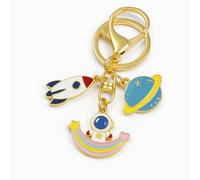 DONWOIE Space Keyring - Adorable Astronaut Keychain Bag Charms for Space Lovers with Rocket, Ringed Planet & Rainbow Accents, Cute Key Rings Gifts for Aspiring Astronauts & Kids
