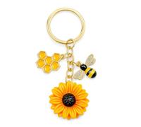 DONWOIE Sunflower Keyring - Bee Keychain for Bag Charms with Sparkling Bee, Honeycomb, and Vibrant Sunflower Design, Cute Keyrings Gift for Women Men Nature Lovers