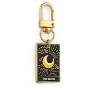 DONWOIE Tarot Card Keyring, 'The Moon' Card Keychain Bag Charms for Women with Mystical Yellow Crescent Moon,Cool Symbolic Key Rings Gifts for Intuition Seekers & Tarot Lovers