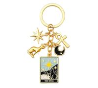 DONWOIE Tarot Card Keyring,The Star Keychain Bag Charms for Women with Radiant Star, Ankh, Moon & Profoundly Symbolic Decorations, Cool Key Rings Gifts for Spiritual Seekers & Tarot Enthusiasts