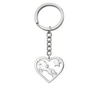 DONWOIE Unicorn Keyring - Heart Keychain Bag Charms for Women with Silver Star Silhouette, Cute Key Rings Gifts for Fairytale & Fantasy Lovers