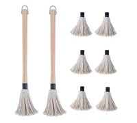 Donxote 18 Inch BBQ Mop Brush Set of 2, with 6 Extra Replacement Heads, Wooden Long Handle Cotton Head Mopping Basting Grill Sauce Perfect for Grilling Smoking Steak Marinade or Glazing