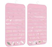 DonYeco 1 Pack Hanging Jewelry Organizer 80-Pocket Dual-sided Jewelry Storage for Earring Necklace Bracelet Ring Travel Holder, Pink