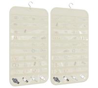 DonYeco 1-Pack Hanging Jewelry Organizer 80-Pocket Dual-sided Jewelry Storage for Jewelry Earring Necklace Bracelet Ring Storage Travel Holder, Beige