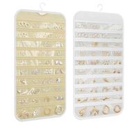 DonYeco 1-Pack Hanging Jewelry Organizer Dual-sided 80-Pocket Jewelry Storage for Earring Necklace Bracelet Ring and more, White and Beige
