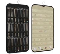 DonYeco Hanging Jewelry Organizer Storage, 40 Pockets 36 Hooks Necklace Earring Bracelet Ring Organizer, Double - Sided Design, Black and Beige