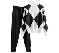 DONYKARRY Loungewear Sets for Womens,Girls 2 Piece Long Sleeve Tracksuit Plus Size Activewear Workout Tops Autumn Warm Knitted Suit Bottoms Teen Y2K Streetwear (Black,XXL)