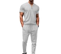 DONYKARRY Men's Tracksuits 2pcs Short Sleeve, Grey, S