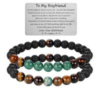 DONYUDE Fathers Day Bracelets Gifts for Dad Man Black Beaded Bracelets for Men Layered Lava Rock Tiger Eye Bracelet with Wallet Card Anniversary Birthday Gifts for Son/Boyfriend/Husband/Brother