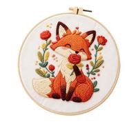 Dooaqiin Fox Embroidery Kit for Beginners and Adults, Complete Cross Stitch Kits with Bamboo Hoop, Pre-Printed Fabric, Threads and Needles, DIY Punch Needle Kit for Home Decor and Gifts