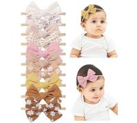 DOOBOI 10 Pieces 3.5 Inch Baby Girl Headbands Hair Bows Nylon Cotton Linen Hair Bands Handmade Hair Accessories for Newborns Toddlers Little Girls and Children