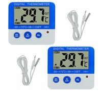 DOOCECIY 2 PCS Digital Fridge Thermometer, Freezer Thermometer with Sonde, LED Temperature Alarm Display