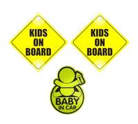 DOOCECIY 2 PCS Kids on Board Car Sticker, Reusable Double Suction Cups Car Magnet Signs with Reflective Warning Stickers