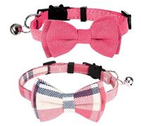 DOOCECIY 2 Pcs Kitten Collarr, Adjustable Breakaway Cute Pink Cat Collar with Bow Bells