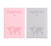 DOOCECIY 2 PCS Passport Cover, Leather Passport Holder Travel Wallet for Women Men (Pink+Grey)