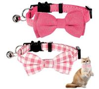 DOOCECIY 2 PCS Pink Cat Recovery Collar, Adjustable Removable Cat Bow Tie with Bell