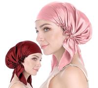DOOCECIY 2 PCS Silk Sleep Bonnets for Women, Soft Satin Hair Bonnet with Adjustable Elastic Ribbon