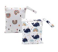 DOOCECIY 2 Pcs Wet Bag, 20 × 25cm Waterproof Reusable Washable Nappy Pouch for Baby