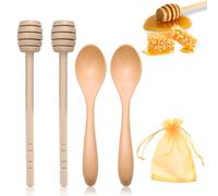 DOOCECIY 4 PCS Honey Spoon Wooden Set, Honey Dipper for Household Kitchen