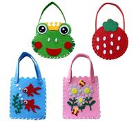 DOOCECIY 4 PCS Kids Sewing Kit, DIY Felt Animals Crafting First Sewing Kit for Girls