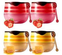 DOOCECIY 4 Pcs Strawberry Bee Lip Balm Honey Pot, Moisturizing Honey Lip Balm UK Lips