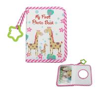DOOCECIY 6x4" Baby Photo Album Holds 17 Pictures, My First Photo Album Giraffe, Soft Cloth Baby Photo Book Personalized Memory for Family Shower Party Record Your Child'S Growth (Pink)