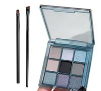 DOOCECIY Blue Eyeshadow, Low Saturation Blue Eyeshadow Palette with 2 Brushes, 9 Color Effects