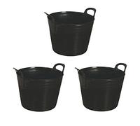 doodle and MOOZE 42 Litre Black Heavy Duty Large Flexi Tub Rubble Container Garden Home Flexible Plastic Storage Bucket (3, Black)