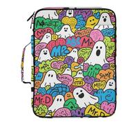 Doodle Art Ghosts File Jackets Multiple Pockets 3 Ringing Office Binder Organizer with Zipper Closure for Document Storage