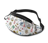 Doodle Boat and Sea Icons Set Casual Fanny Waist Pack Bag Adjustable Lightweight Sport Belt Waist Bag for Sports Running Hiking Biking Walking