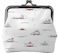 Doodle Boat Women's Leather Coin Purse, Small Change Pouch with Kiss-Lock Clasp Closure Buckle Wallet for Girl Gift