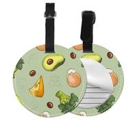 Doodle Broccoli Cheese Avocado,Luggage Tags Pu Leather Name Tag Travel Suitcase Identifier ID Tags Durable Baggage Label 2 pcs