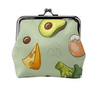 Doodle Broccoli Cheese Avocado, PU Leather Coin Purse, Small Wallets, Change Pouch with Kiss Lock Clasp Buckle, Change Purse