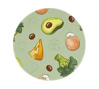 Doodle Broccoli Cheese Avocado Round Mouse Pad, Sewn Edge Design 8 x 8 in
