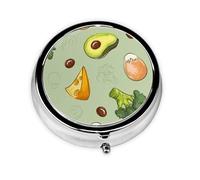 Doodle Broccoli Cheese AvocadoMeta Pill Box 3 Compartment Medicine Case,Portable Organizer