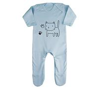 Doodle Cat Eight (Scribble Sketch Style) Baby Romper Jumpsuit with feet, 6-12 Months, Pastel Blue