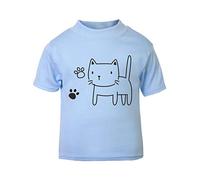 Doodle Cat Eight (Scribble Sketch Style) Short Sleeve Cotton Kids t Shirt, 2-3 Years, Pastel Blue