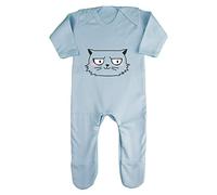 Doodle Cat Five (Scribble Sketch Style) Baby Romper Jumpsuit with feet, 0-3 Months, Pastel Blue