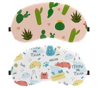 Doodle Cat Meow Word Cartoon Fish Pattern 2-Pack Eye Patch and Eye Masks Set, Light-Blocking, Soft, Breathable Sleep Mask Kit