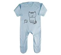 Doodle Cat Nine (Scribble Sketch Style) Baby Romper Jumpsuit with feet, 0-3 Months, Pastel Blue
